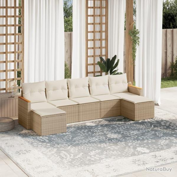 Salon de jardin avec coussins 7 pcs beige r�sine tress�e