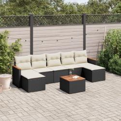 Salon de jardin 8 pcs avec coussins noir r&eacute;sine tress&eacute;e