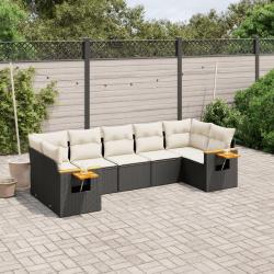 Salon de jardin 7 pcs avec coussins noir r&eacute;sine tress&eacute;e