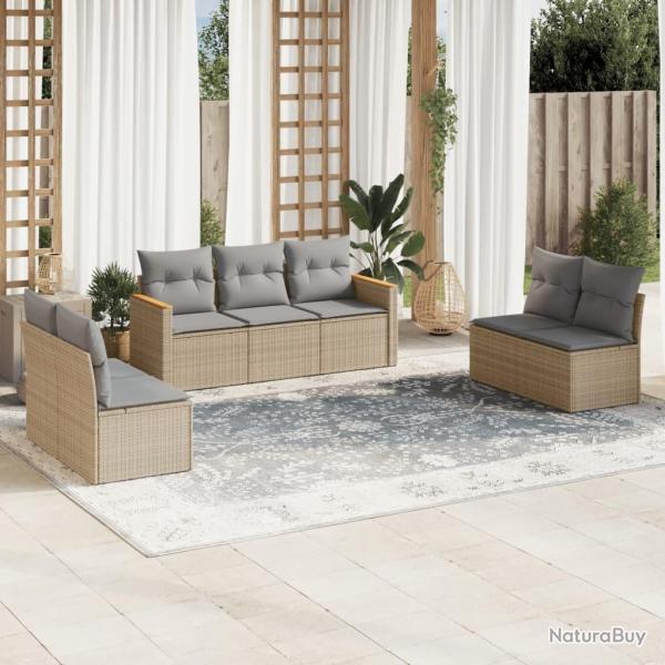 Salon de jardin avec coussins 7 pcs beige r�sine tress�e