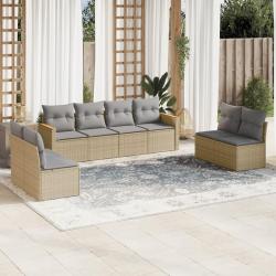 Salon de jardin avec coussins 8 pcs beige r&eacute;sine tress&eacute;e