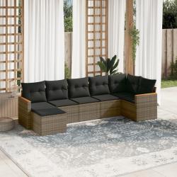 Salon de jardin avec coussins 7 pcs gris r&eacute;sine tress&eacute;e