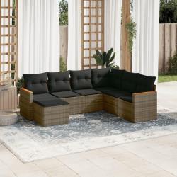 Salon de jardin avec coussins 7 pcs gris r&eacute;sine tress&eacute;e