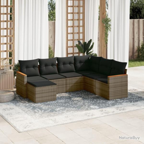 Salon de jardin avec coussins 7 pcs gris r�sine tress�e