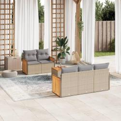 Salon de jardin avec coussins 6 pcs beige r&eacute;sine tress&eacute;e