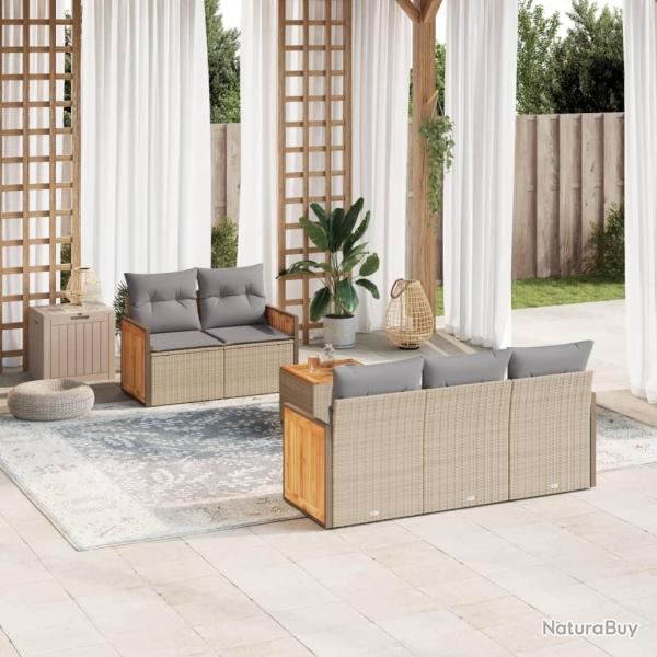 Salon de jardin avec coussins 6 pcs beige r�sine tress�e