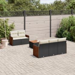 Salon de jardin 6 pcs avec coussins noir r&eacute;sine tress&eacute;e