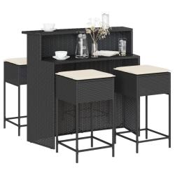 Ensemble de bar de jardin 5 pcs avec coussins noir poly rotin