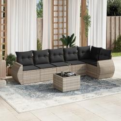 Salon de jardin avec coussins 7 pcs gris clair r&eacute;sine tress&eacute;e