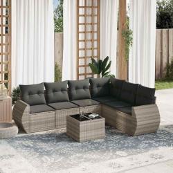 Salon de jardin avec coussins 7 pcs gris clair r&eacute;sine tress&eacute;e