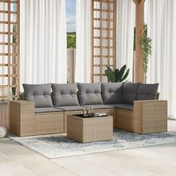 Salon de jardin avec coussins 6 pcs beige r&eacute;sine tress&eacute;e
