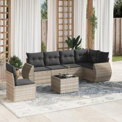 Salon de jardin avec coussins 7 pcs gris clair r&eacute;sine tress&eacute;e