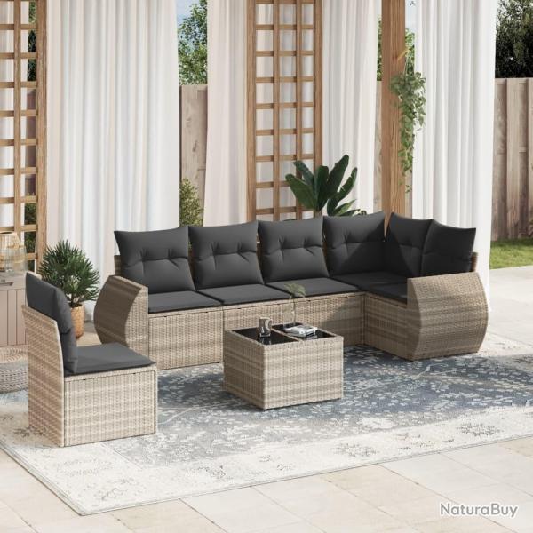 Salon de jardin avec coussins 7 pcs gris clair r�sine tress�e