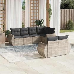 Salon de jardin avec coussins 7 pcs gris clair r&eacute;sine tress&eacute;e