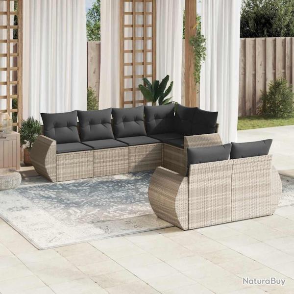 Salon de jardin avec coussins 7 pcs gris clair r�sine tress�e