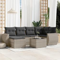 Salon de jardin avec coussins 7 pcs gris clair r&eacute;sine tress&eacute;e