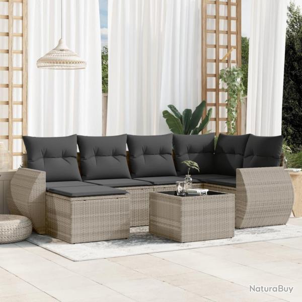 Salon de jardin avec coussins 7 pcs gris clair r�sine tress�e