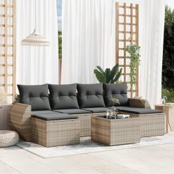 Salon de jardin avec coussins 7 pcs gris clair r&eacute;sine tress&eacute;e