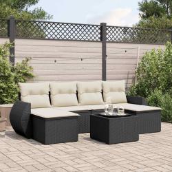 Salon de jardin 7 pcs avec coussins noir r&eacute;sine tress&eacute;e