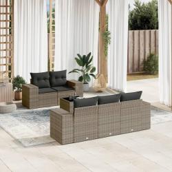 Salon de jardin 6 pcs avec coussins gris r&eacute;sine tress&eacute;e