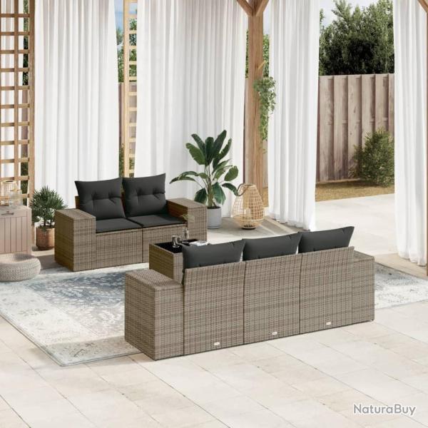 Salon de jardin 6 pcs avec coussins gris r�sine tress�e