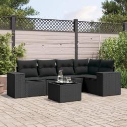 Salon de jardin 6 pcs avec coussins noir r&eacute;sine tress&eacute;e