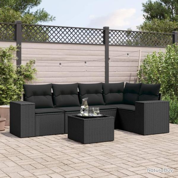 Salon de jardin 6 pcs avec coussins noir r�sine tress�e
