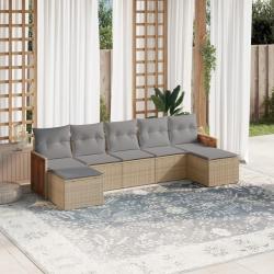 Salon de jardin avec coussins 7 pcs beige r&eacute;sine tress&eacute;e