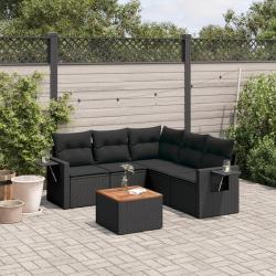 Salon de jardin 6 pcs avec coussins noir r&eacute;sine tress&eacute;e