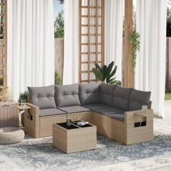 Salon de jardin avec coussins 6 pcs beige r&eacute;sine tress&eacute;e