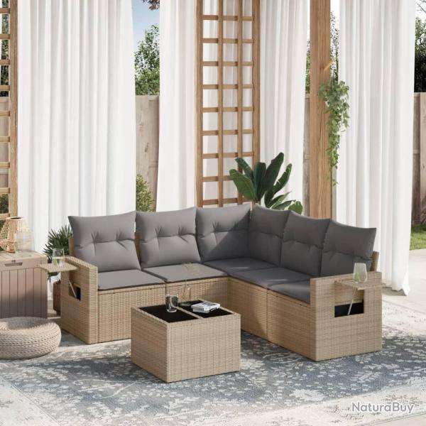 Salon de jardin avec coussins 6 pcs beige r�sine tress�e