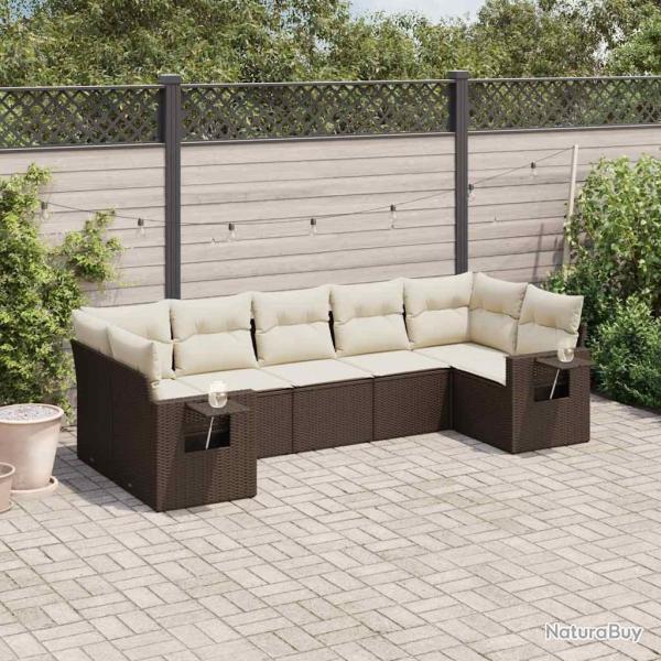 Salon de jardin avec coussins 7 pcs marron r�sine tress�e
