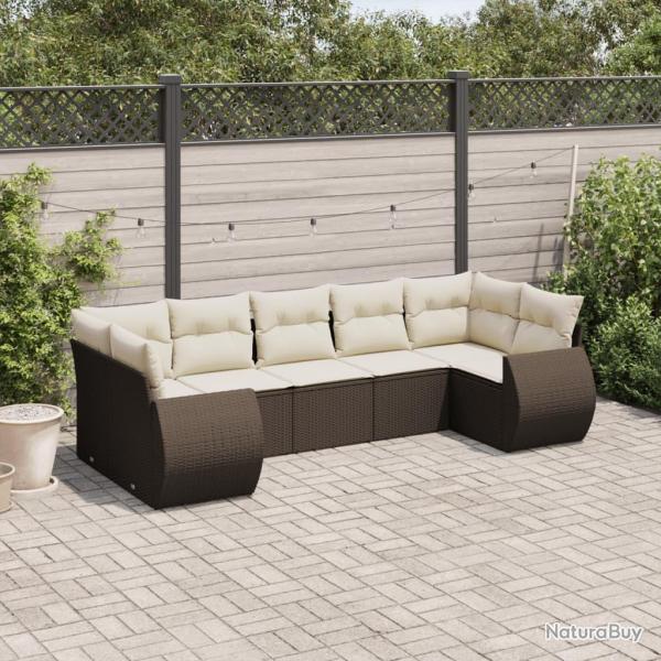 Salon de jardin avec coussins 7 pcs marron r�sine tress�e