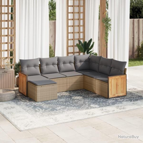 Salon de jardin avec coussins 7 pcs beige r�sine tress�e