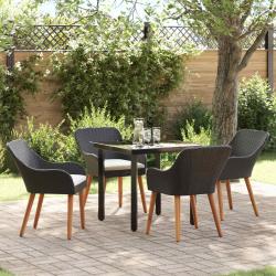 Ensemble de salle &agrave; manger pour jardin 5 pcs Noir polyrotin