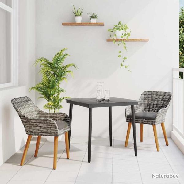 Ensemble de salle � manger pour jardin 3 pcs Gris polyrotin