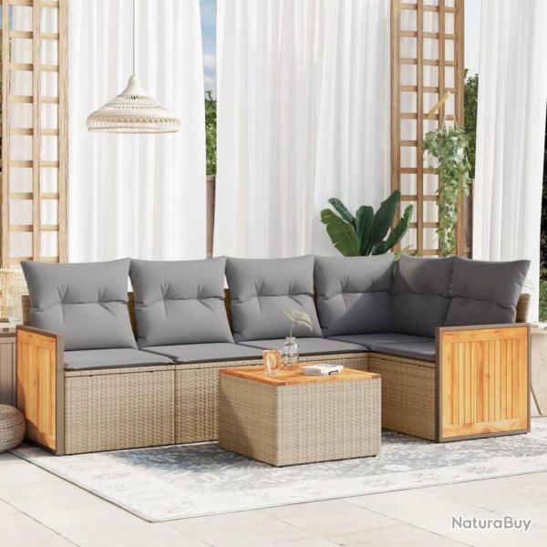 Salon de jardin avec coussins 6 pcs beige r�sine tress�e