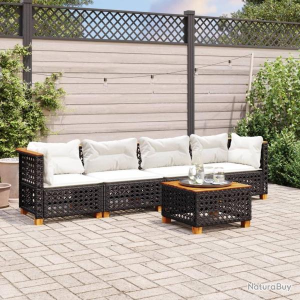 Salon de jardin 5 pcs avec coussins noir r�sine tress�e
