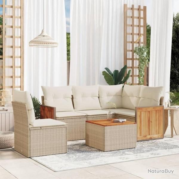 Salon de jardin avec coussins 6 pcs beige r�sine tress�e
