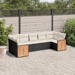Salon de jardin 7 pcs avec coussins noir r&eacute;sine tress&eacute;e