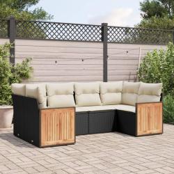 Salon de jardin 6 pcs avec coussins noir r&eacute;sine tress&eacute;e