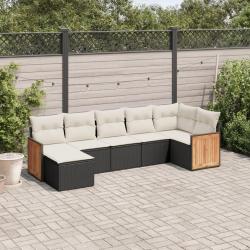 Salon de jardin 7 pcs avec coussins noir r&eacute;sine tress&eacute;e