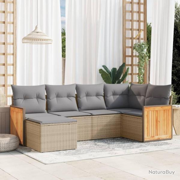 Salon de jardin avec coussins 6 pcs beige r�sine tress�e