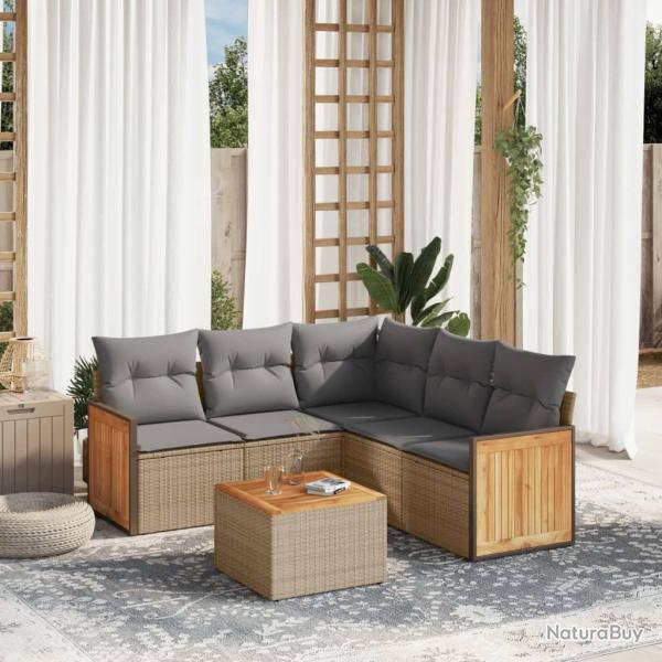 Salon de jardin avec coussins 6 pcs beige r�sine tress�e