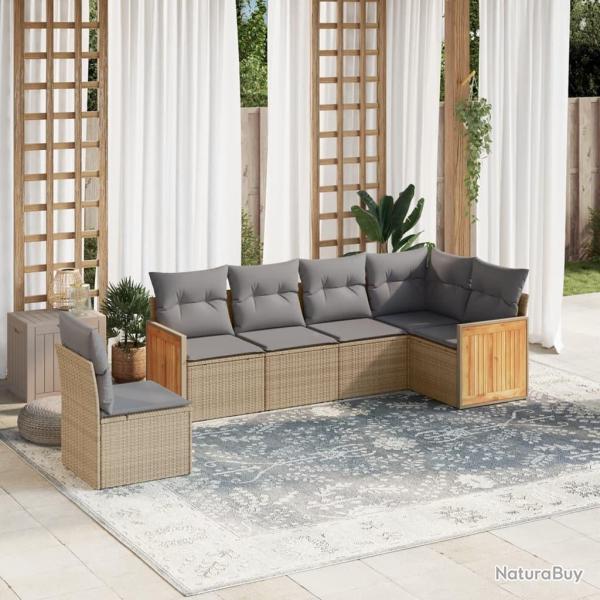 Salon de jardin avec coussins 6 pcs beige r�sine tress�e