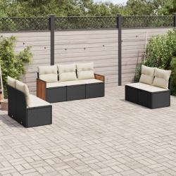 Salon de jardin 7 pcs avec coussins noir r&eacute;sine tress&eacute;e