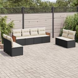 Salon de jardin 8 pcs avec coussins noir r&eacute;sine tress&eacute;e