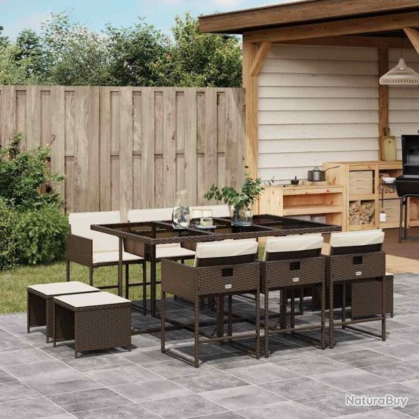 Ensemble � manger de jardin et coussins 11 pcs marron rotin