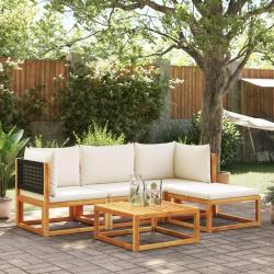 Ensemble de canap&eacute;s de jardin 5 pi&egrave;ces avec coussins en bois d'acacia et rotin