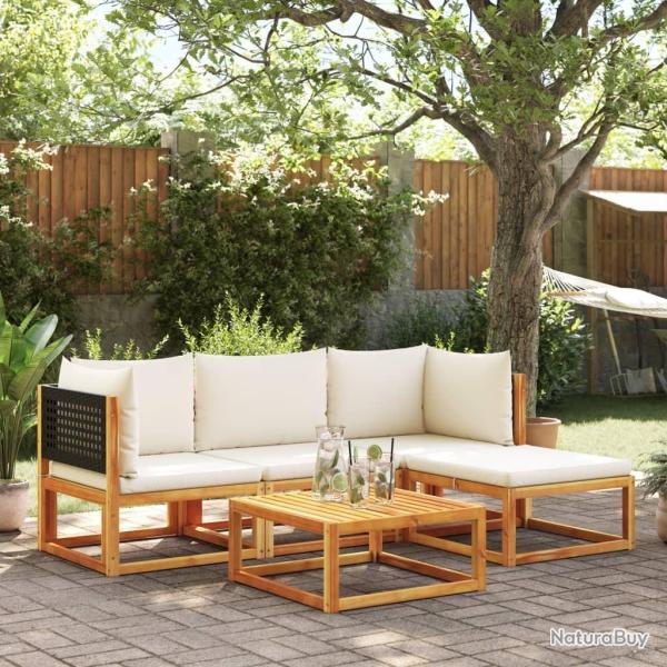 Ensemble de canap�s de jardin 5 pi�ces avec coussins en bois d'acacia et rotin